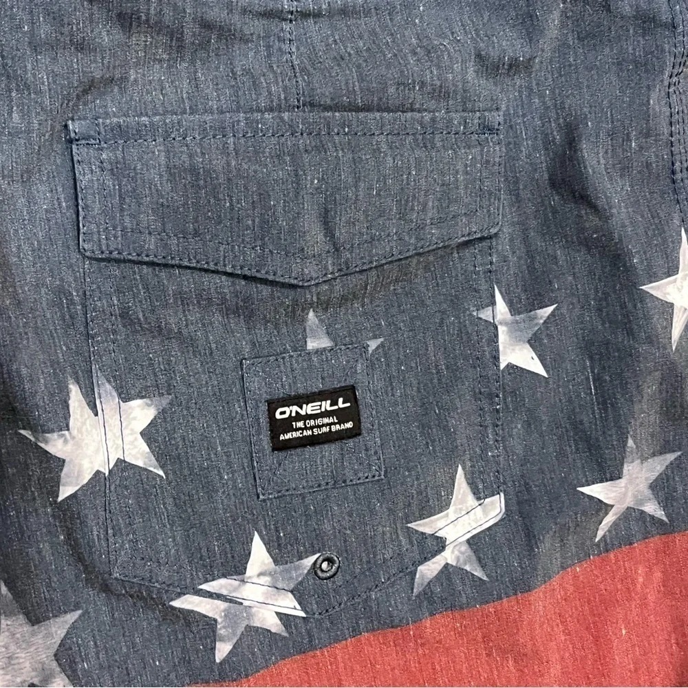🐠O'Neill Board Short Red White Blue American Flag Stars Surf Swim Trunks BUDGET